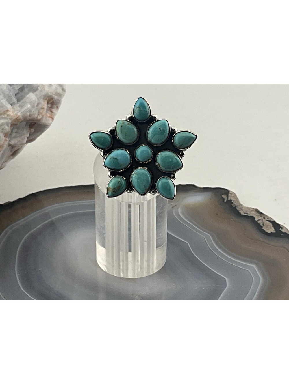 925 Sterling Silver Sz 8.5 Adjustable Turquoise Southwestern Ring